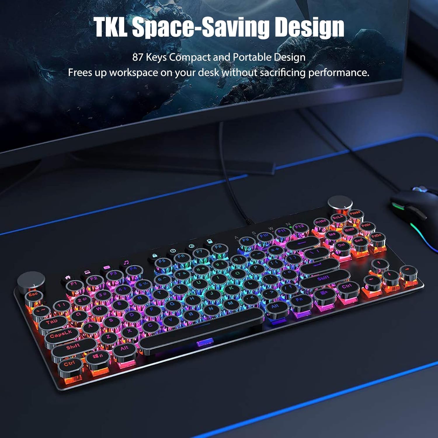 Typewriter Style Mechanical Gaming Keyboard with True RGB LED Backlight Multifunction Knobs