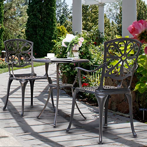 NUU GARDEN 3 Piece Bistro Set Outdoor, All Weather Cast Aluminum Patio Bistro Sets Patio Table and Chairs Set of 2 with Umbrella Hole for Yard