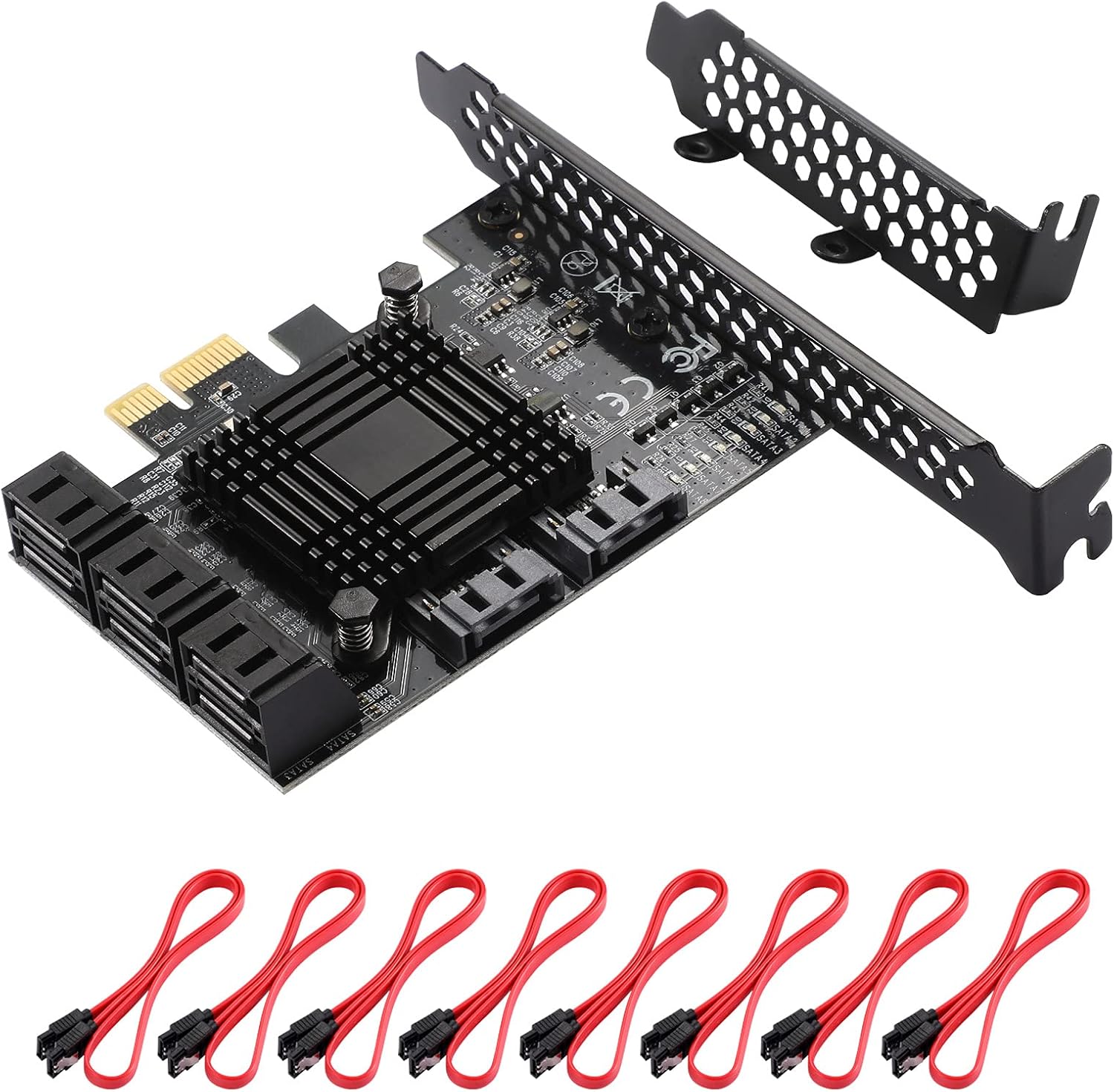 MZHOU PCI-E 1X Interface 3.0 10 Port SATA Card with 10 SATA Cables & SATA Power Splitter Cable and Low Profile Bracket - 6Gbps SATA 3.0 PCIe Card