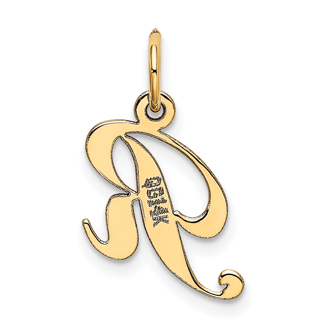 Carat in Karats 14K Yellow Gold Small Fancy Script Letter R Initial Pendant Charm With 14K Yellow Gold Lightweight Rope Chain Necklace 18''