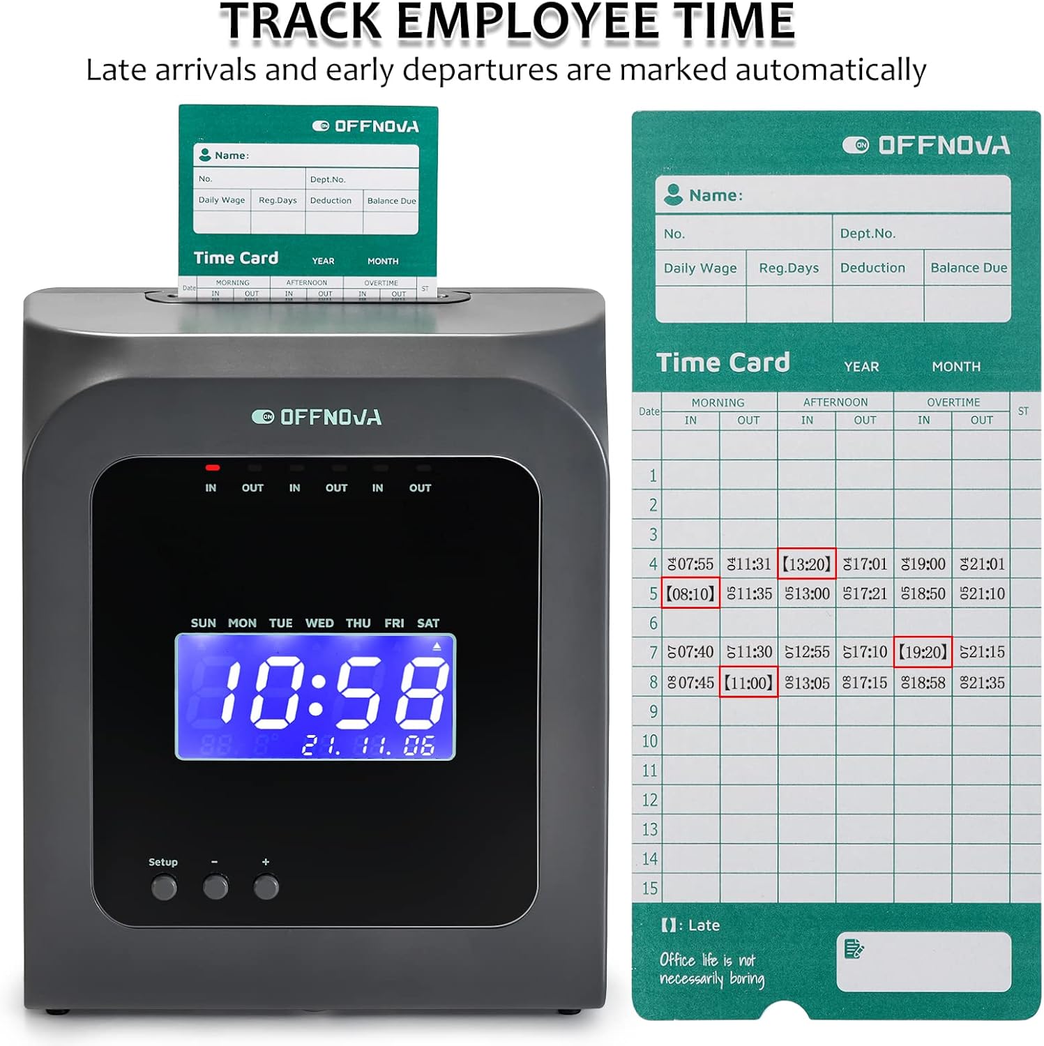 OFFNOVA Im·Pulse Thermal Time Clock for Employees Small Business, No Ink Ribbons or Network Needed, in/Out Time Attendance Machine with 50 Time Cards