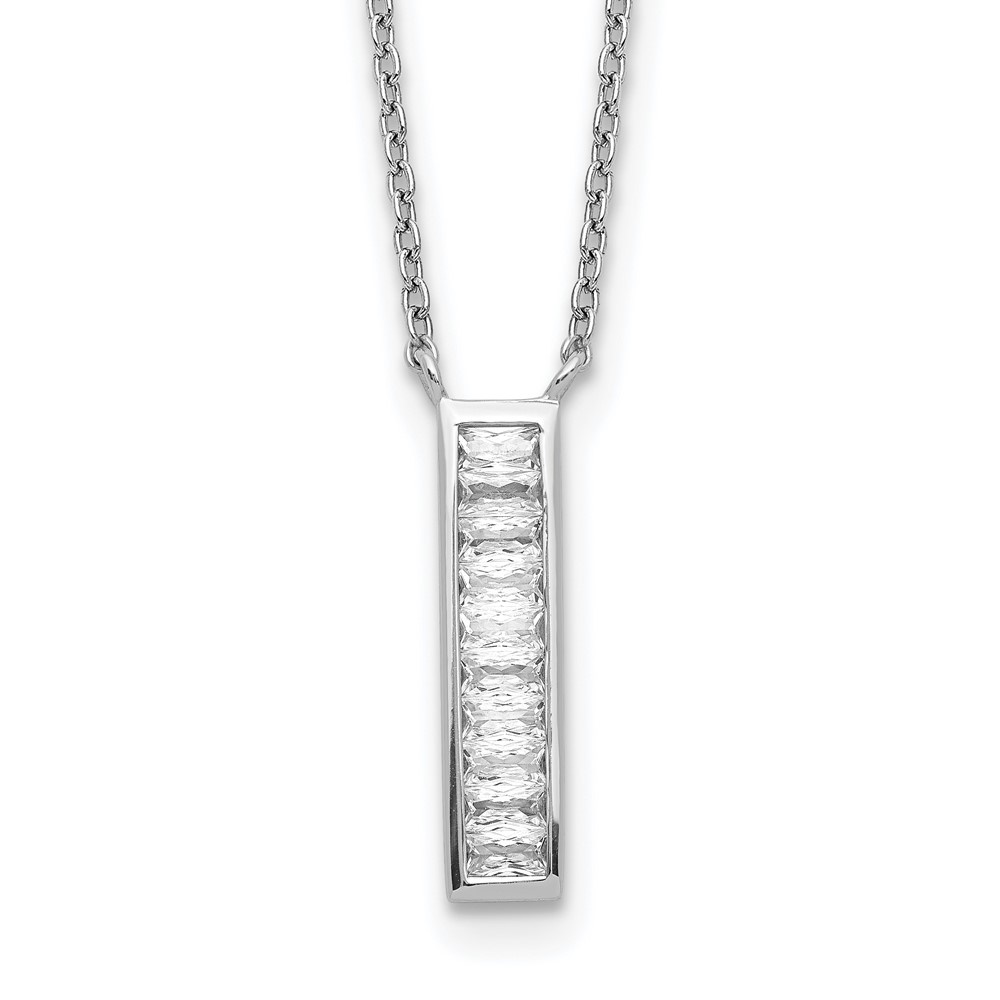 Auriga 925 Sterling Silver Rhodium Plated CZ Vertical Bar Necklace for Women 17.5"