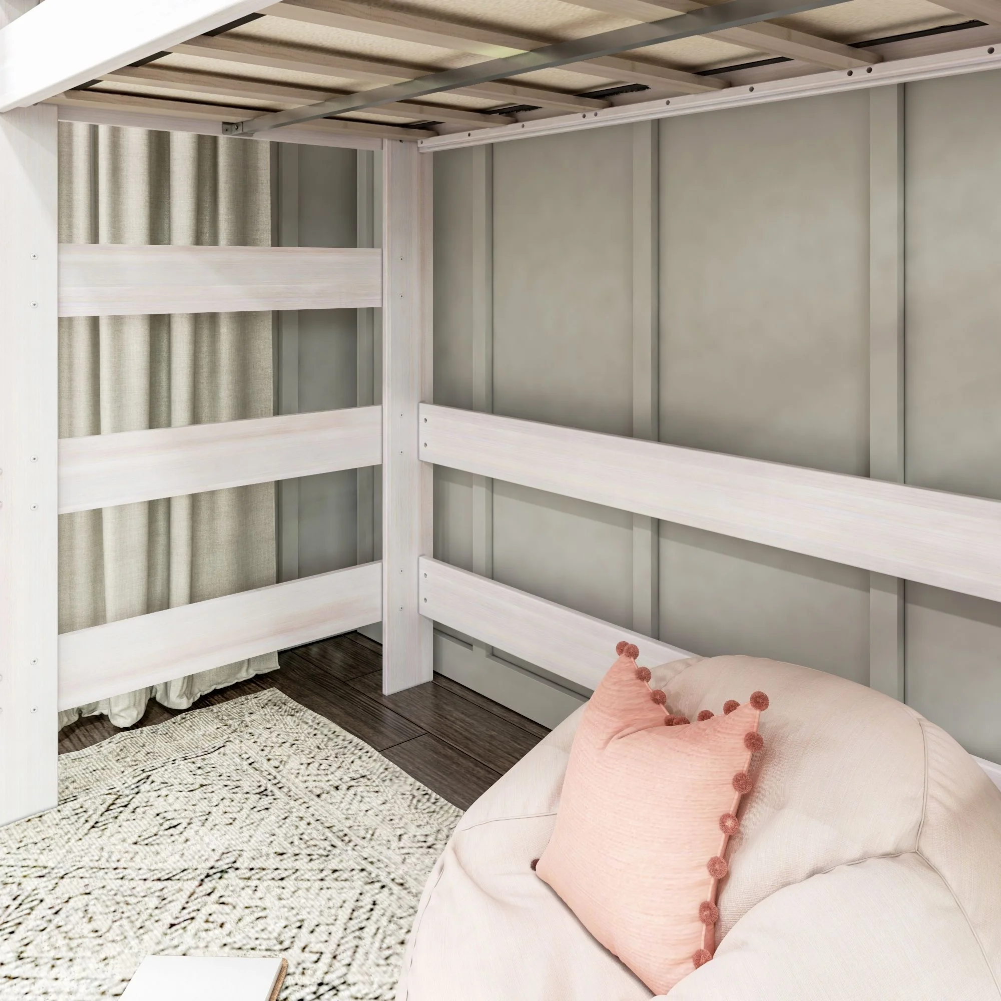 Max & Lily Modern Farmhouse High Loft Bed, Solid Wood Twin Loft Bed Frame for Kids, White Wash - Curated Treasures Market