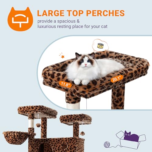 Allewie 81 Inches Tall Cat Tree/Multi-Level Large Climbing Tree House and Towers for Big Feline/Condo and Hammock/Scratching Post/Wide Base/Dark Grey