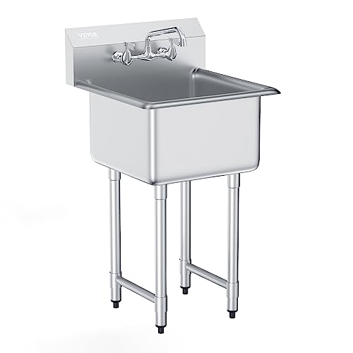 VEVOR Stainless Steel Prep & Utility Sink, 1 Compartment Free Standing Small Sink Include Faucet & legs