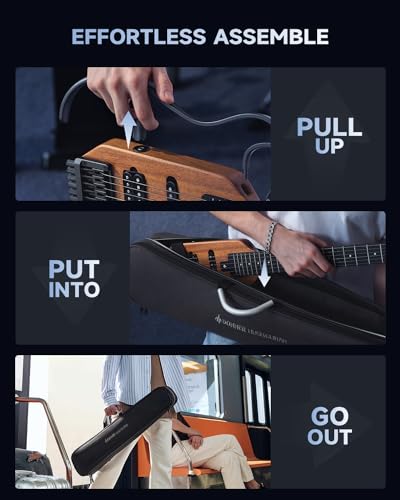 Donner HUSH-X Electric Guitar Kit - Featherlight Travel Guitar with Easy Assemble Stands, Great for Travel and Practice, Mahogany Solid Body, Gig Bag