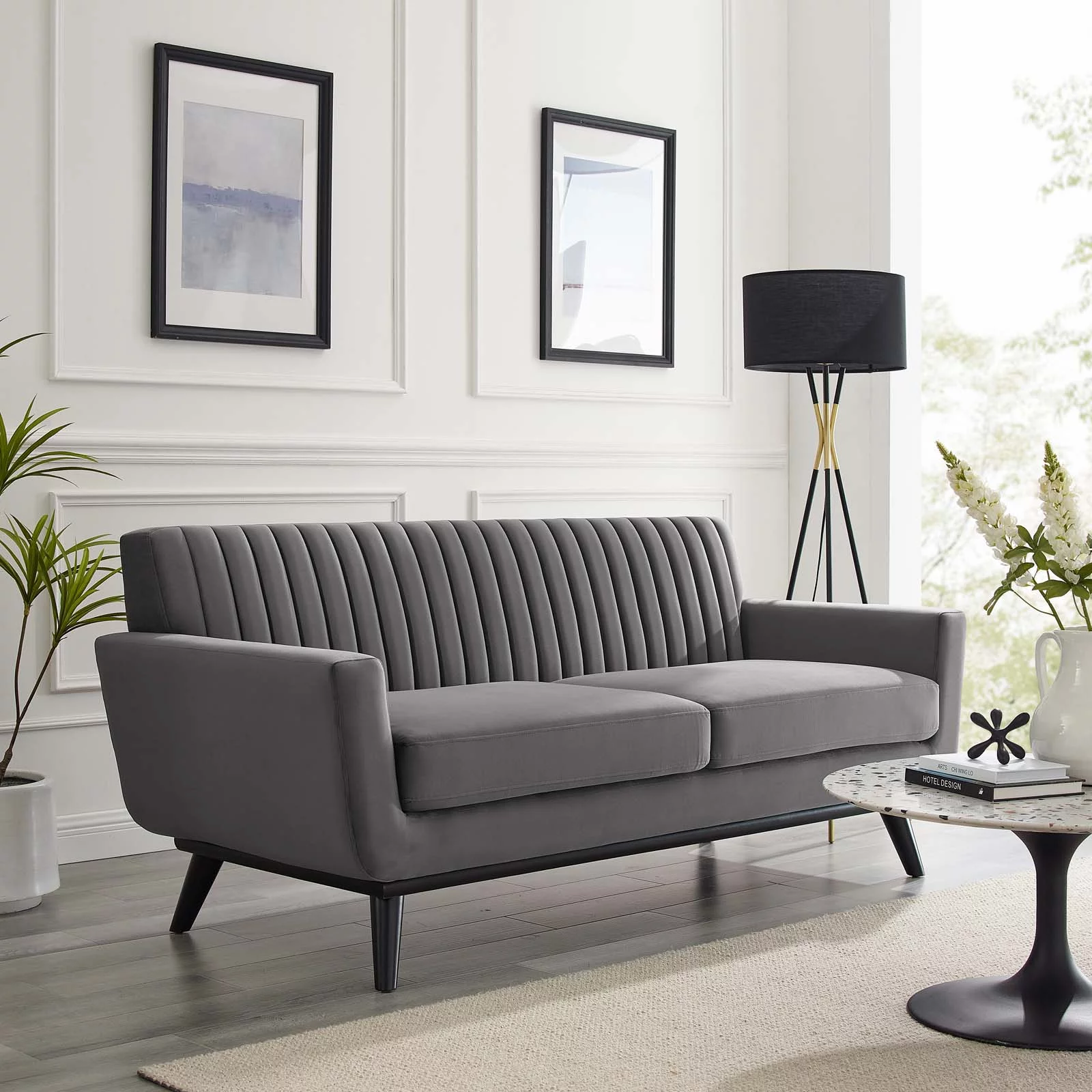 Modway Engage Channel Tufted Performance Velvet Loveseat in Gray