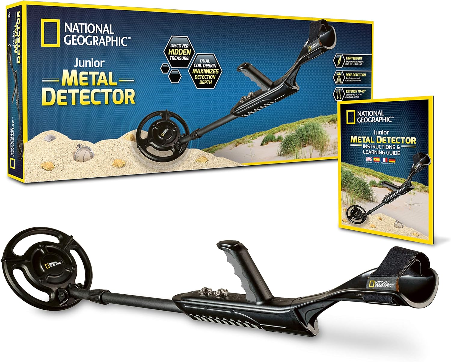 NATIONAL GEOGRAPHIC Junior Metal Detector – Adjustable Metal Detector for Kids with 7.5" Waterproof Dual Coil