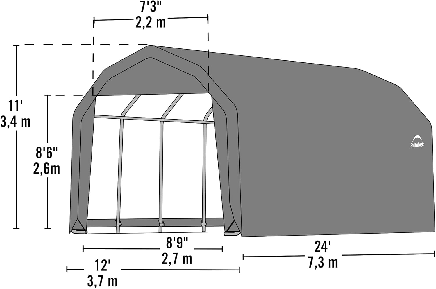 ShelterLogic 90153 Grey 12'x24'x11' Barn Shelter
