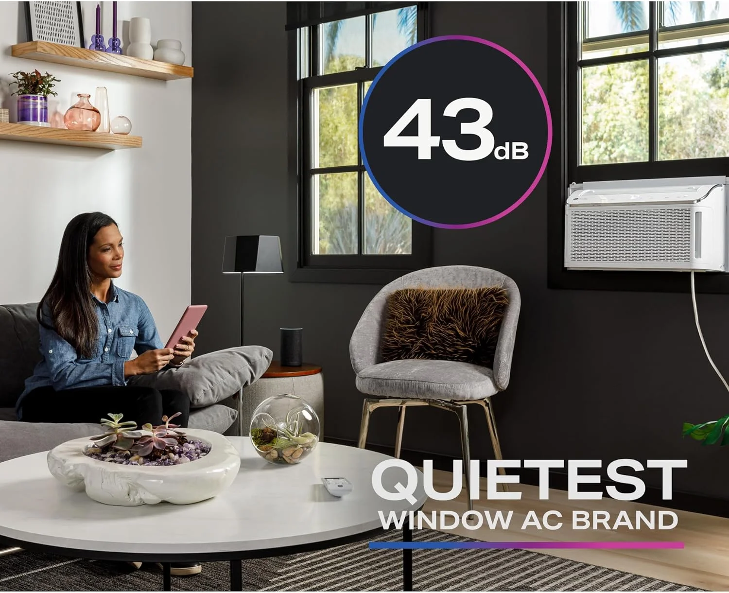 GE Profile Ultra Quiet Window Air Conditioner 8,200 BTU, WiFi Enabled, Ideal for Medium Rooms, Easy Installation with Included Kit, 8K Window AC Unit