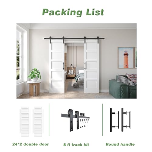 Fredbeck Double 21inx84in White Barn Door and 7FT Sliding Barn Door Hardware Kit Included,Solid,MDF, PVC Surface,DIY Assembly,5-Panel