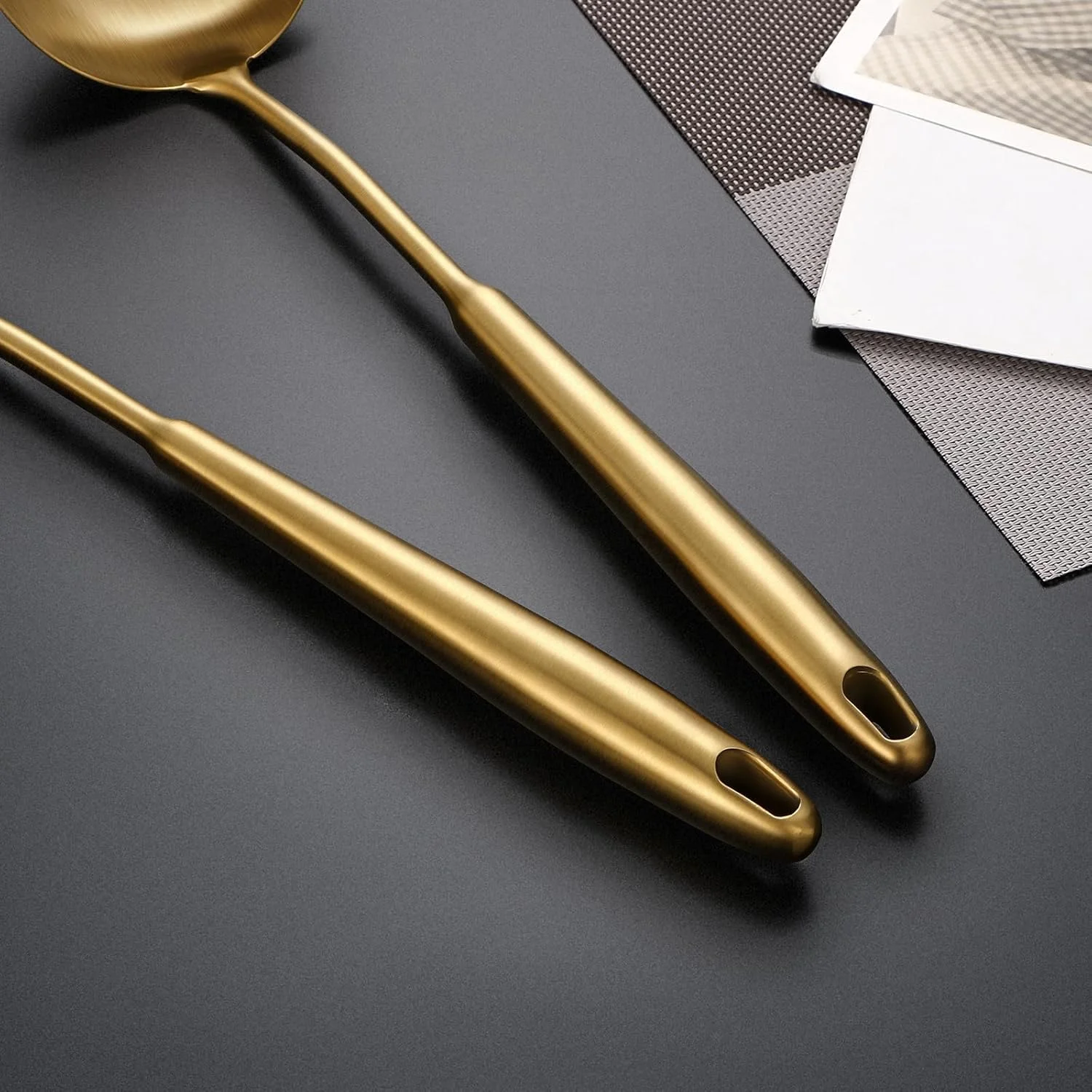 304 Stainless Steel Cooking Utensils,6 Pcs Kitchen Cooking Utensils Set with Spatula, Solid Spoon, Ladle, Skimmer, Spaghetti Spoon