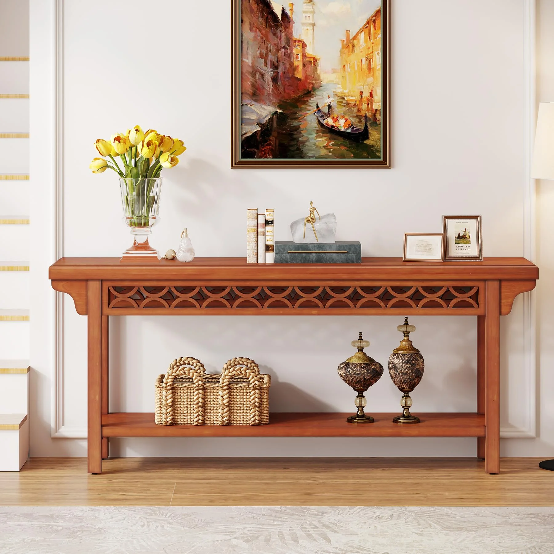 Tribesigns 70.8 inch Solid Wood Long Console Table, Farmhouse Entryway Table Sofa Table for Living Room Hallway