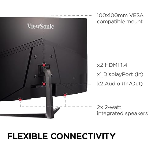 ViewSonic Omni 32 Inch Curved Gaming Monitor with Adaptive Sync, Eye Care, HDMI and Display Port,
