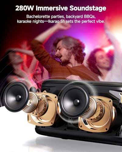 Ikarao Smart Karaoke Machine for Adults - with Lyrics Display, 32GB Karaoke Tablet, 2 Wireless Mics, Professional Karaoke System, 300W Peak Power