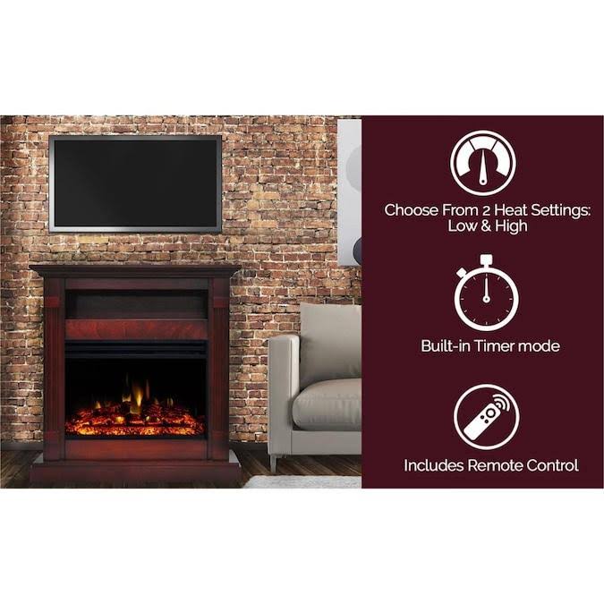 Cambridge Sienna 34-in. Electric Fireplace Heater with Cherry Mantel, Enhanced Log Display, Multi-Color Flames, and Remote Contr