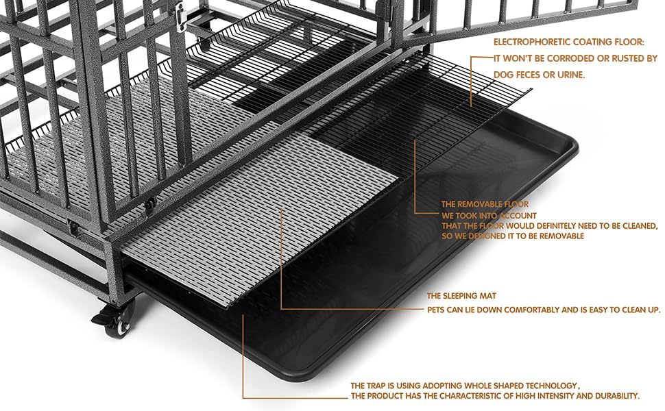 Heavy Duty Extra Large Dog Crate with Wheels - Indestructible 38/42/46 Inch Chew-Proof, Escape-Proof Kennel for High-Anxiety and Extra Large Dogs
