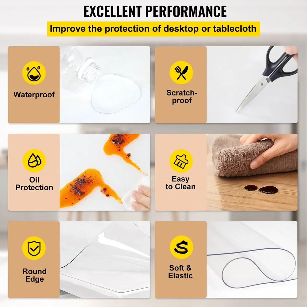 36x60" PVC Table Mat Waterproof Tablecloth Transparent Desk Protector Pad