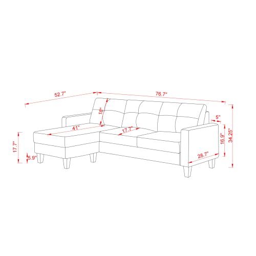 Sofa Couch for Living Room, Small 3-Seat L Shaped Couch Polyester Fabric with Convertible Sofa Bench, Modern Minimalist Couches for Small Space, Blue
