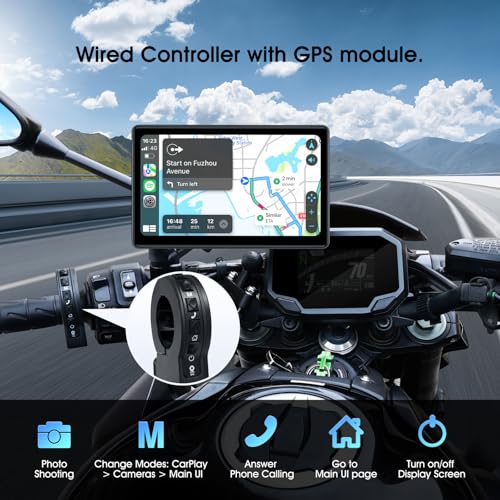 7 Inch Portable CarPlay for Motorcycle, Waterproof Touchscreen Wireless Car Play Android Auto Screen GPS Navigation for Motorbike