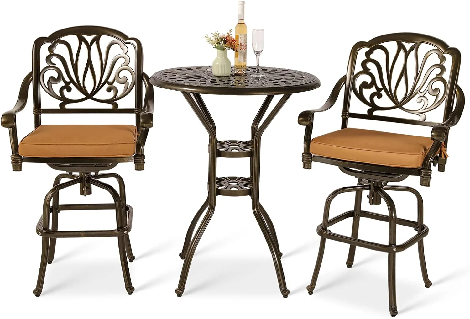VIVIJASON 3-Piece Patio Swivel Bar Stools Set