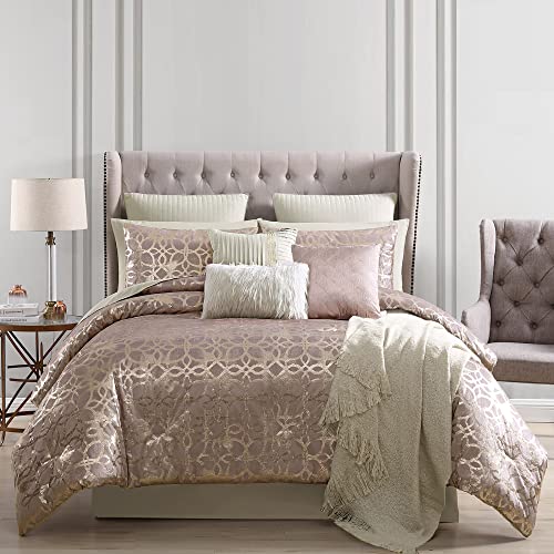 Riverbrook Home 100% Polyester Comforter Set, Queen, Hillcrest - Ivory/Gold, 9 Piece Set
