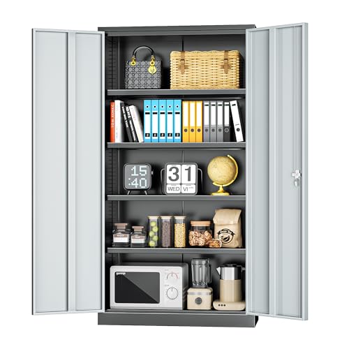 INTERGREAT Metal Storage Cabinets 72” Black Garage Steel Storage Cabinet with Doors and Shelves, Metal Tool Cabinet
