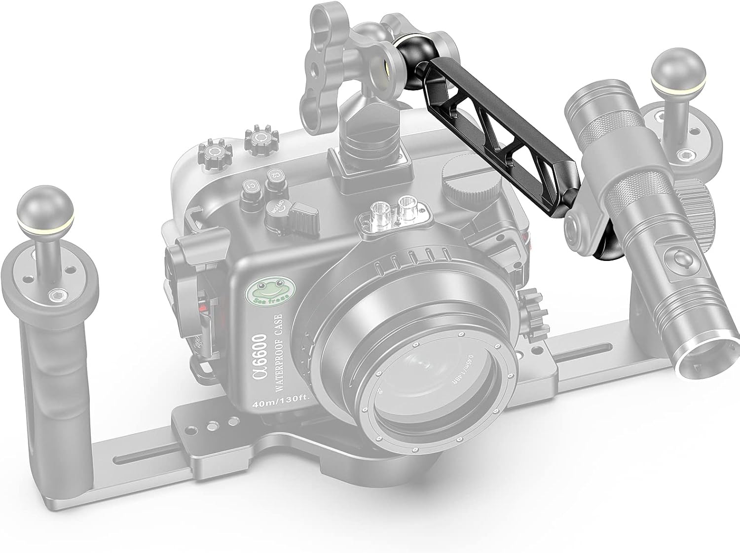 Seafrogs 4&rdquo;Aluminum Alloy Underwater System, Connector Ball Head, Aluminum Alloy Dual Balls Arm for Strobe/Video Light/Diving Camera Tray