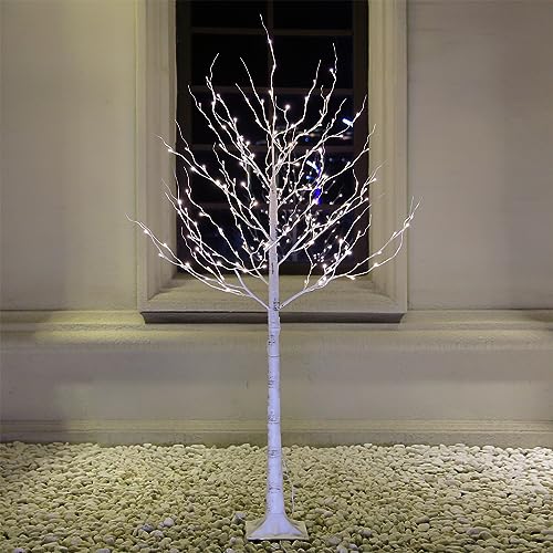 Lighted Birch Tree Set 4ft, 6ft and 8ft with Warm White LED Lights for Holiday Decor - Realistic Design, UL Certified, Dimmable, Waterproof