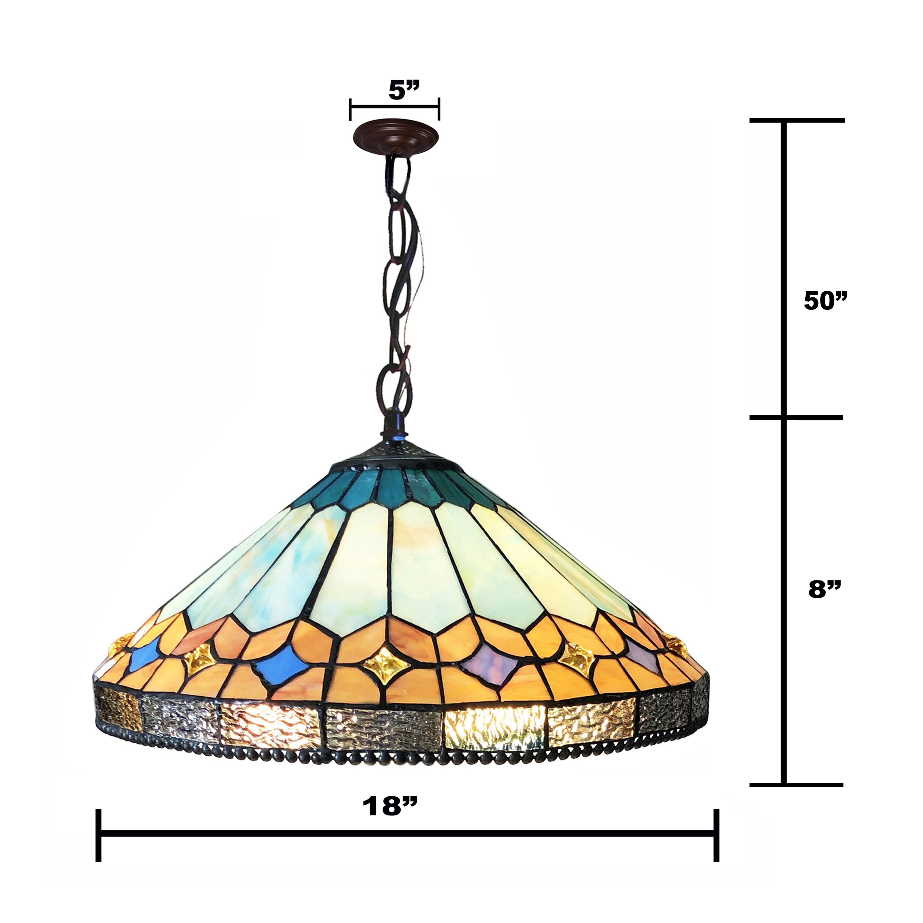 RADIANCE Goods Tiffany-Style Mission Stained Glass Ceiling Pendant 18" Height