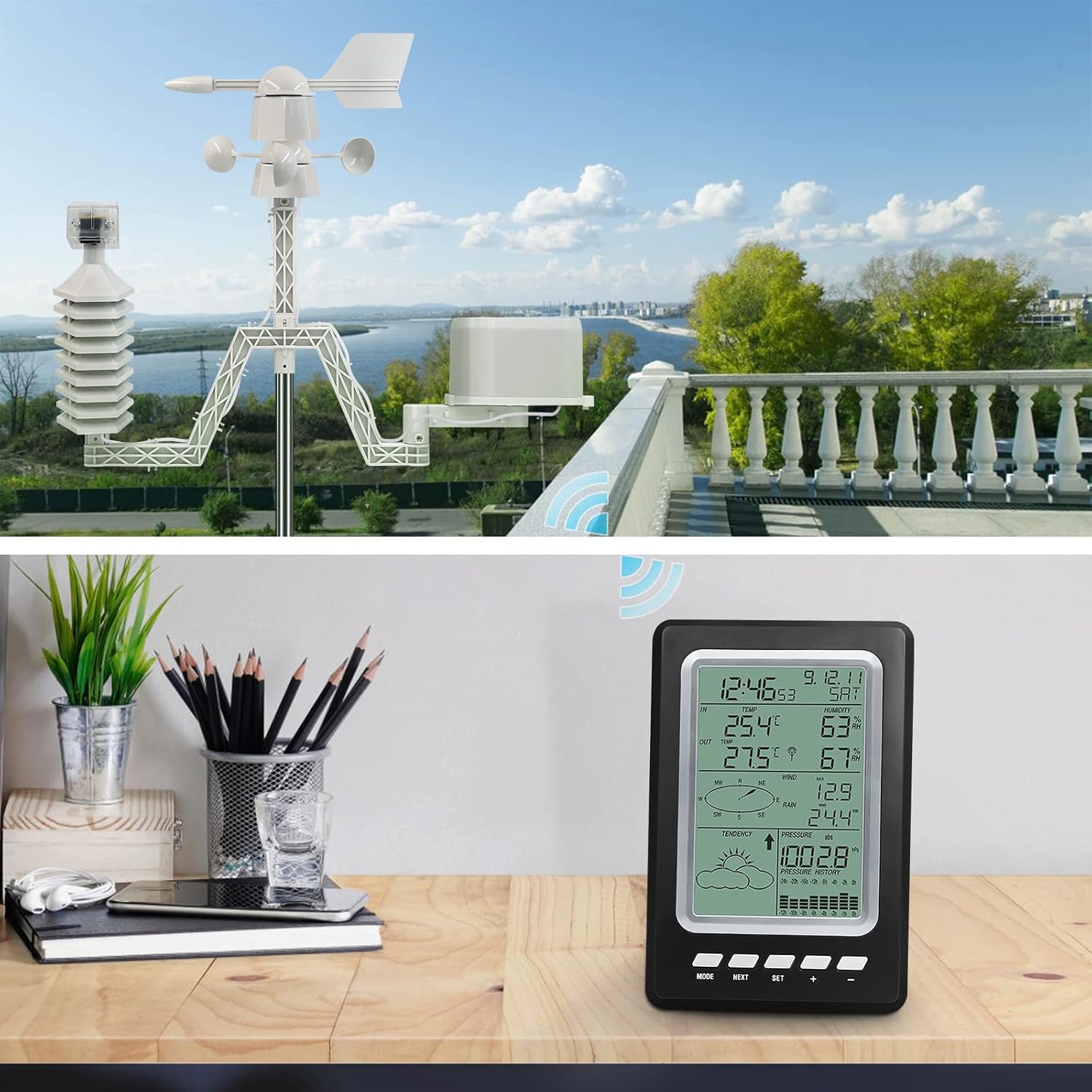 Metoluar Wireless Weather Station with LCD Display, Meteorological Instrument, Weather Forecast Station with Outdoor Sensor