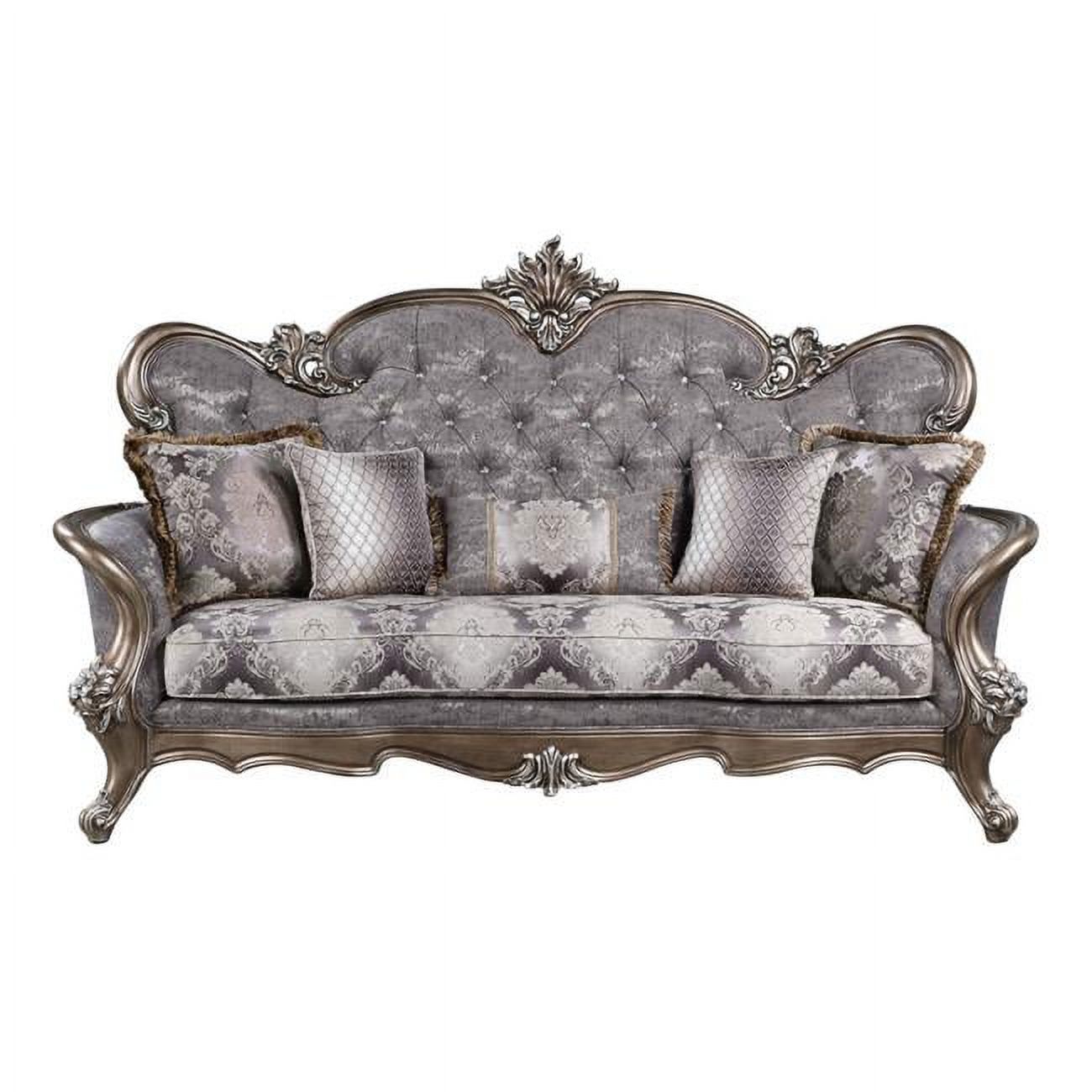 HomeRoots 491341 90 in. Fabric Cotton Blend & Bronze Sofa with Five Toss Pillows
