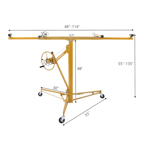 Winado 16 FT Drywall Lift Panel Rolling Hoist Jack Lifter Sheetrock, Drywall Lifting Construction Tools Caster Wheel with Adjustable Telescopic Arm