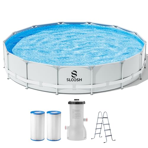 SLOOSH Round Above Ground Pool - 10ft x 30inch Outdoor Round Frame Above Ground Swimming Pool Set Kiddie Pool for Kids Adults with Filter Pump