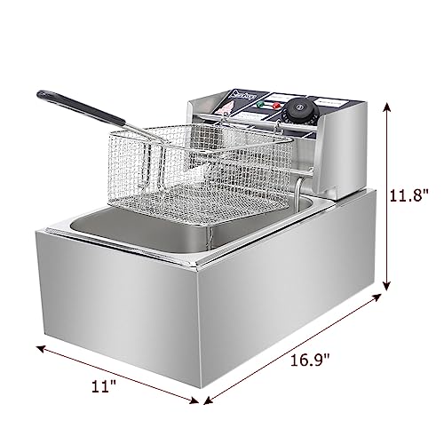 Wrilibo Electric Deep Fryer w/Basket & Lid, Stainless Steel Commercial Deep Fryer Countertop Deep Fryer w/Temperature Control