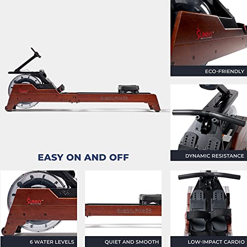 Sunny Health & Fitness Elite Water Rowing Machine with High Dynamic Resistance Vertical Tank