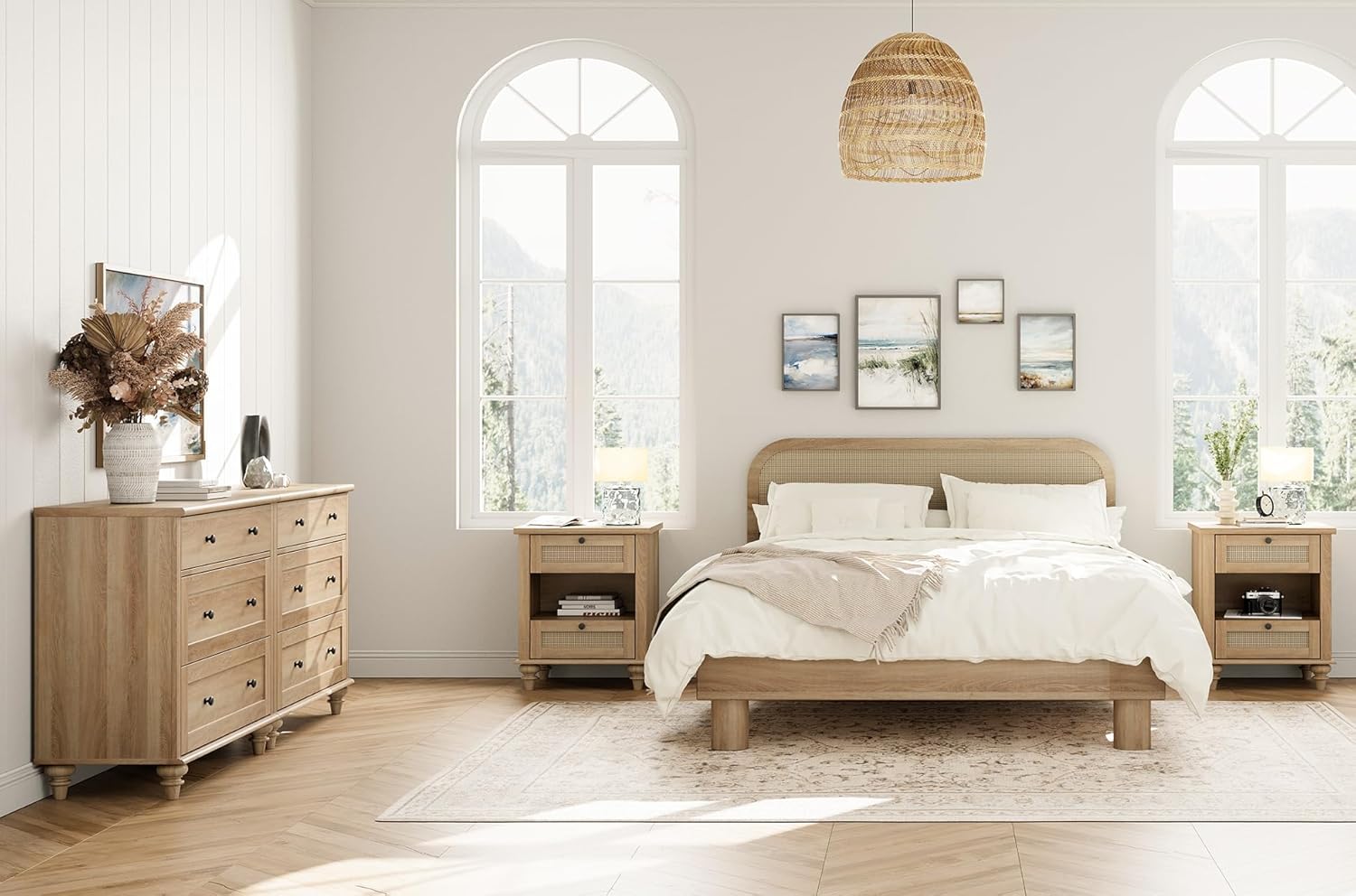 WAMPAT 4 Piece Dresser and Nightstand Sets - includes Two Farmhouse 3 Drawer Dressers for Bedroom