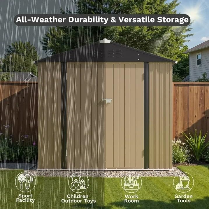 Greesum 5×3 FT Outdoor Storage Shed, Metal Storaged Sheds Without Floor, Tool Sheds with Lockable Doors and Sloping Roof for Garden, Patio, Backyard