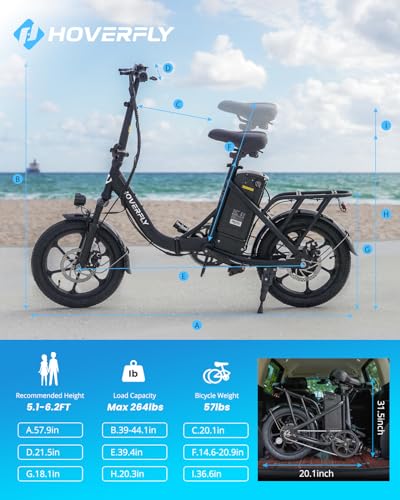 HOVERFLY H3 16" Electric Bike, Max 28Miles Range(Pedal-Assist) Folding E-Bike with Removable Battery