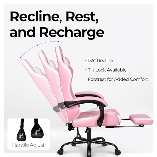 N-GEN Video Gaming Chair with Footrest High Back Ergonomic Comfortable Office Computer Desk with Lumbar Support Height Adjustable with PU Leather