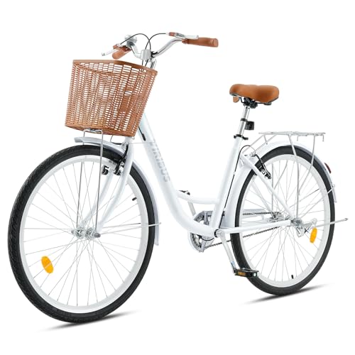 Viribus Beach Cruiser Bike for Women, Womens Bike 24 26 inch, Cruiser Bike with Basket 1 Speed, Bicycle Bike for Short Women, Step Through Bike