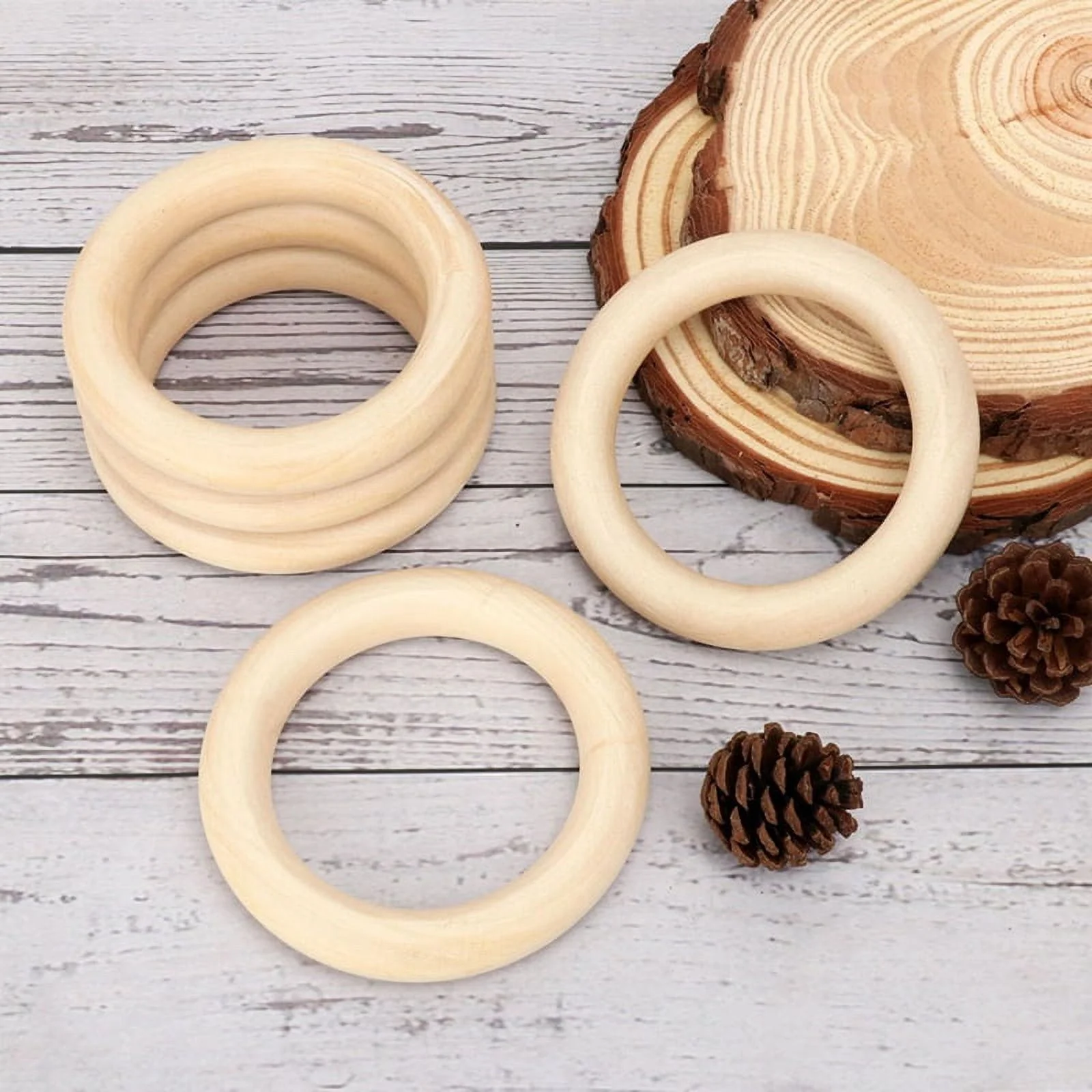 30 Pack Unfinished Wooden Rings Natural 4 Inch Wood Craft Rings for DIY Crafts, Jewelry Making, Macrame &amp; Home Decor