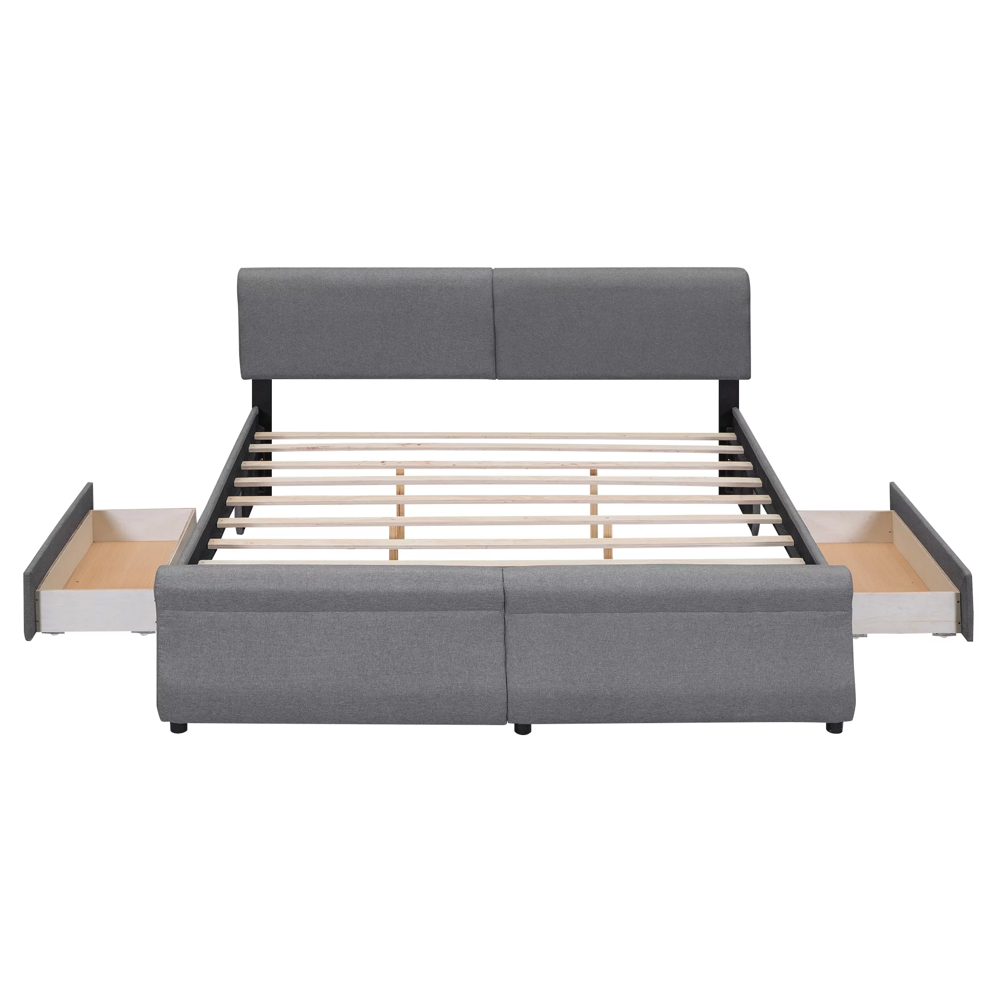 mountright King Size Linen Upholstered Platform Bed with Headboard and 2 Drawers, Platform Bed Frame with Wood Slat Support, No Box Spring Required