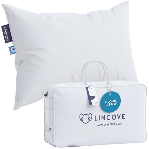 Lincove Cloud Natural Canadian Down and Waterfowl Feather Pillow, White Luxury Sleeping Pillow - 625 Fill Power, 500 Thread Count Cotton Shell