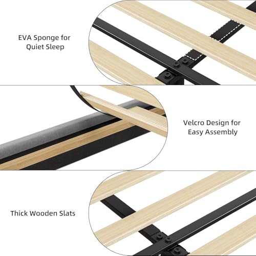 IDEALHOUSE Queen Size Bed Frame with Storage Headboard, Upholstered Platform Beds with Drawers, Charging Station, Noise-Free, No Box Spring Needed