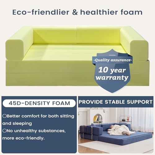 Convertible Sleeper Sofa Bed No Assembly Corduroy Upholstered Green Modular Floor Couch Queen/King Size Foldable Futon with Memory Foam for Apartment