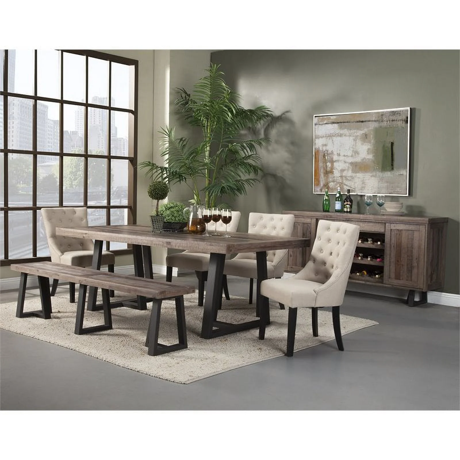 Home Square 4 Piece Set with Dining Table Dining Side Chairs & Dining Bench