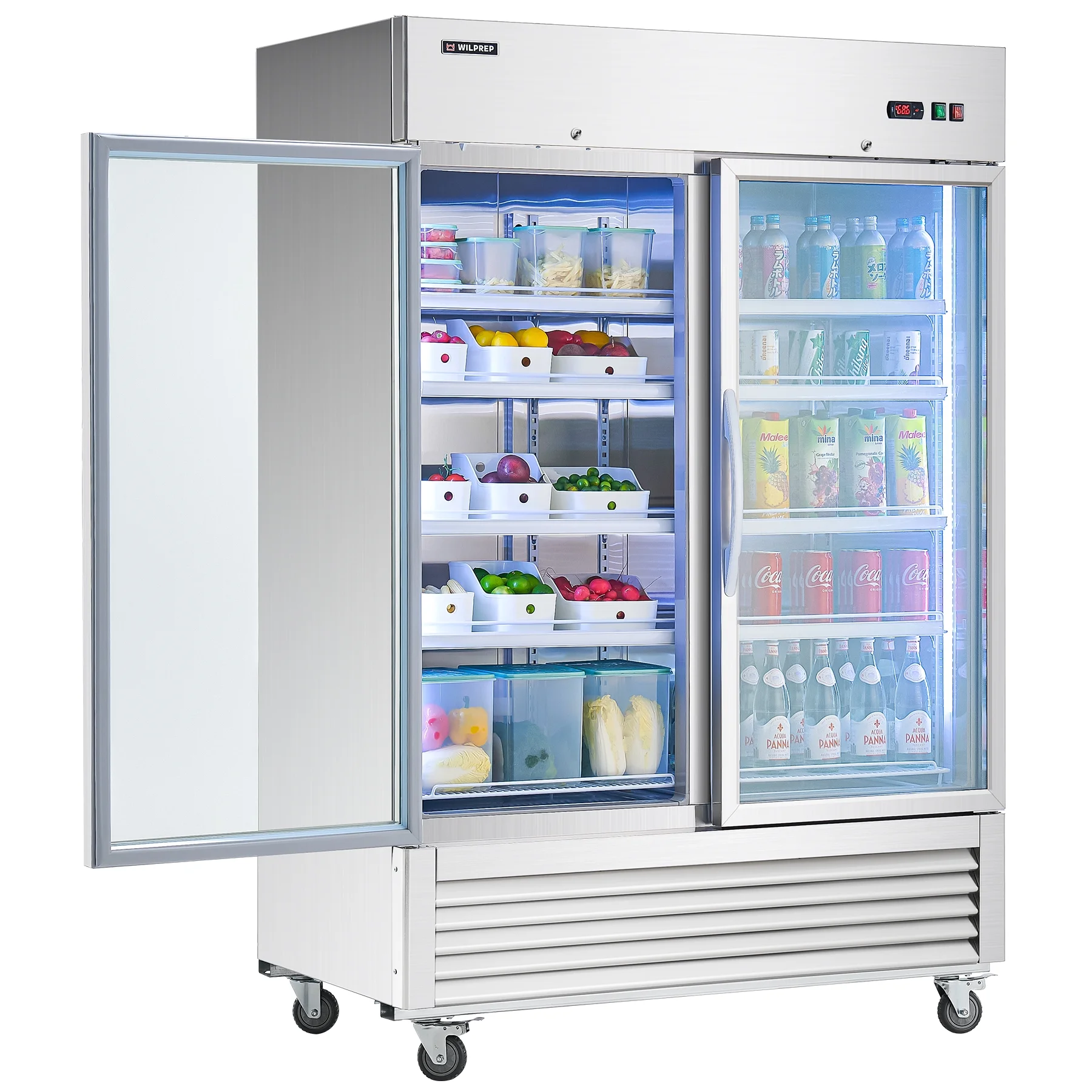 WILPREP Commercial Refrigerator, 54" 2 Glass Door Display Refrigerator with 42.2 cu. ft. Capacity, Certified by ETL, ETL Sanitation, DOE, CEC