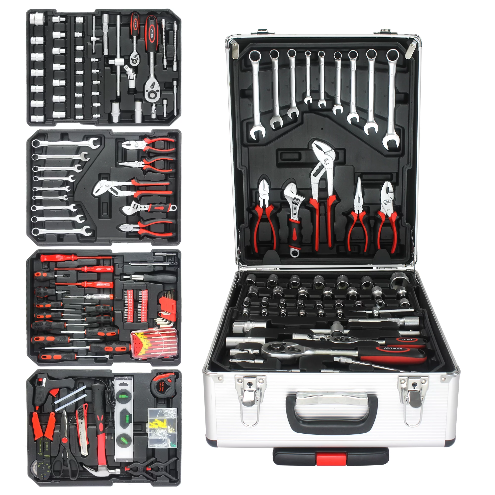 iRerts 899PCS Tool Set, White Hand Tool Box with 4 Layers of Toolset and Wheels, Household Tool Kit with Rolling Tool Box