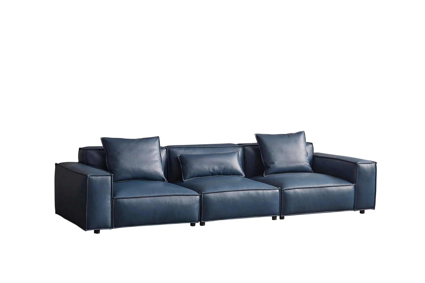 Modern Navy Blue Full Leather Sofa Set 4Pcs American Eagle EK8008-NB